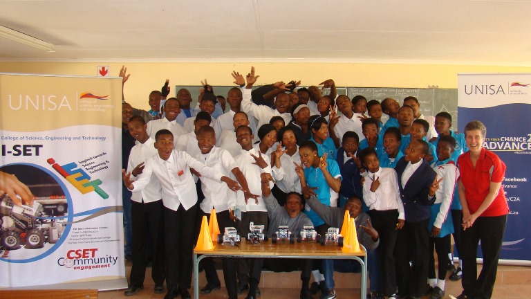 Robotics class at Nala Secondary with facilitator Mrs Patricia Gouws